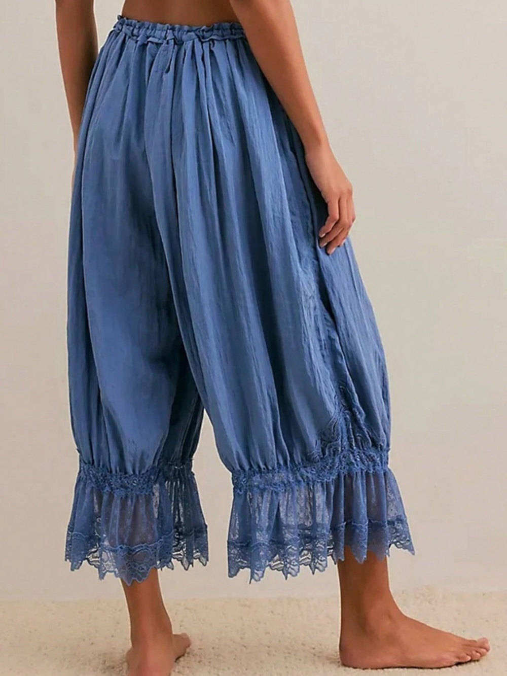 Boho Solid Stretchy Waist Lace hem Bloomers Pants - Picture 9 of 10